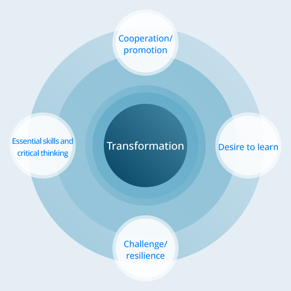 Cooperation and Promotion · Desire to Learn · Challenge and Resilience · Essential Skills and Critical Thinking · Transformation